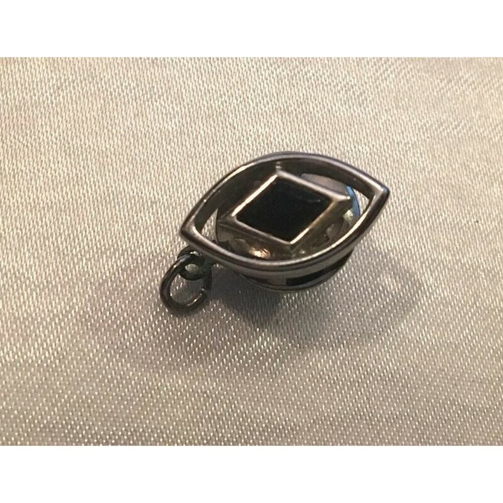 VTG Silver Tone Tie Tack with Black Stone Inset